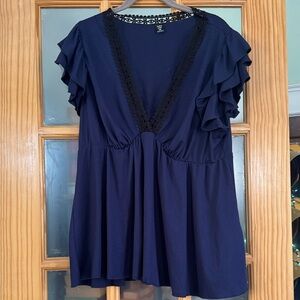 SHEIN Navy Ruffle Sleeve Blouse